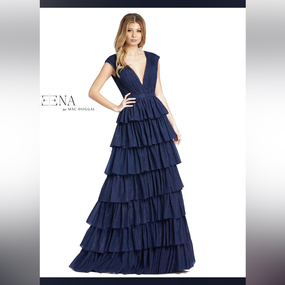 NWT,Mac Duggal Prom Gown, 49287 Tiered Skirt Shimmer Dress,Midnight blue